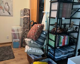Leaning bookshelf $25
Black bookshelf, $25
Pillows three dollars
Blankets five dollars