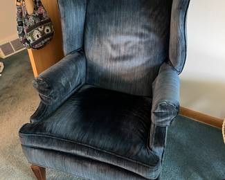 (2) blue upholstered wingback chairs (only one photographed)