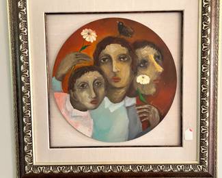 Oil painting on wood disc