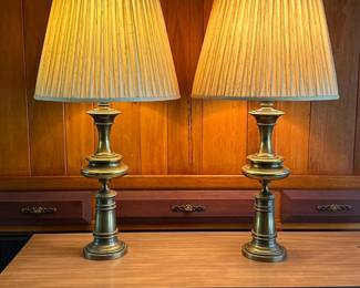 9) Pair of MC Brass Table Lamps 30"h
