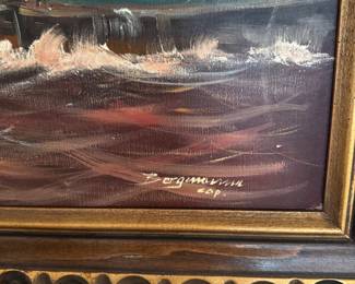 Painting Copy of original Erich Mercher Hamburg Harbor Scene Painting.
