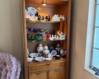Lighted Oak Finish Display Cabinet