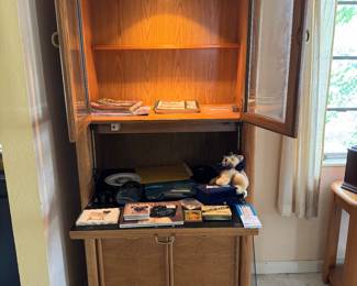Oak Finish Lighted Cabinet, Bookcase Secretary