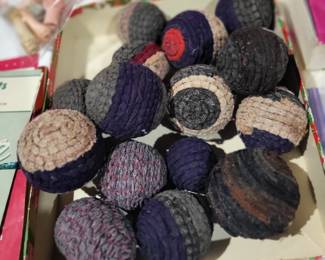 Balls made from rag rugs.