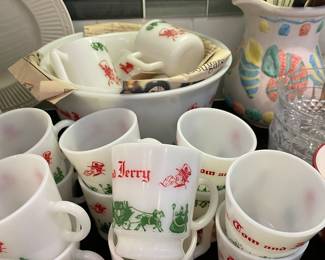 Milk Glass Tom And Gerry Punch Set
