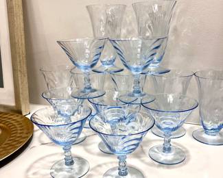 Vtg Cambridge Caprice moonlight blue glasses - 8 of each size