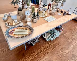 This Plywood table top was made to fit perfectly on top of a 6' folding table, without sliding off. The 6' table and plywood top is for sale. Great when you have extra company