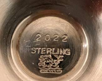 Redlich & Co. Sterling wine glasses w/etched glass - 8 large wine glasses and 7 small glasses