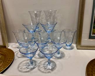 Vtg Cambridge Caprice moonlight blue glasses - 8 of each size