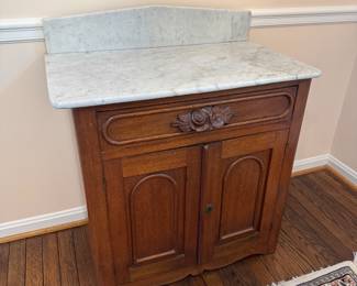 Antique 1 Drawer / 2 Door Marble Top Walnut Dresser (28"W x 17"D x 32"H)