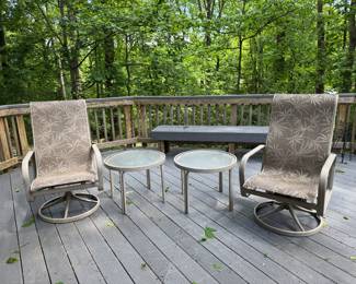 Tropitone Swivel Base Armchair (2 Total) with Glass Top Side Table (2 Total)