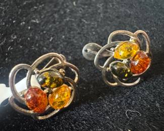 Sterling Silver Amber Earrings