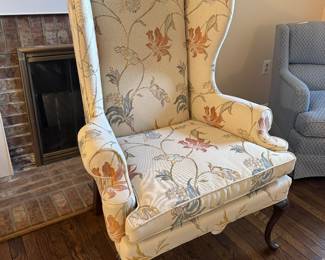Pearson Queen Anne Style Wingback Floral Print Armchair (33"W x 30"D x 52" Back Height)