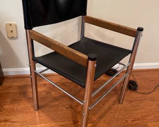 James David Inc 1970s Vinyl, Wood & Chrome Armchair (Set of Four)