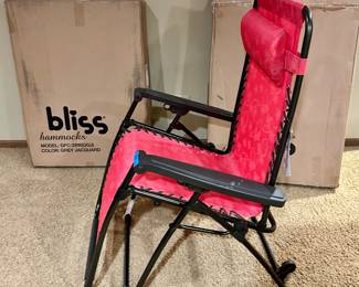 Bliss Hammock Antigravity Recliner w/ 28”w seats NIB $115ea
2 available:1 red, 1 grey Jacquered.