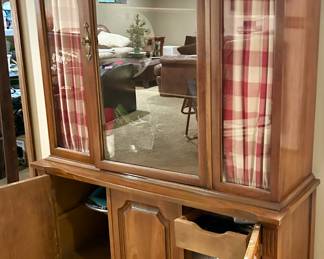One piece vintage, China hutch, drapes removable, 46w x 15d x 68”h $125
