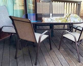Tempered Glass Patio Table & 6 Arm Chairs $250
Table 64x 38”x 38”h