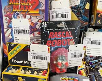 NES Mega Man 2, Lego 6702 Space Mini Figurines, Tomy Rascal Robots, NES The Legend of Zelda