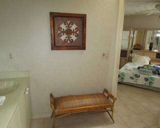 nice Tommy Bahama type bench and wall art