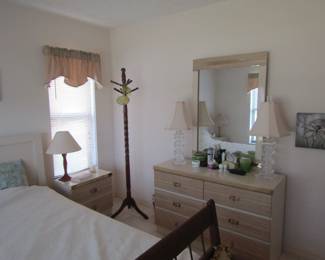 hat stick rack, dresser, lamps, wall art