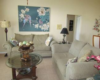 clean, like new couch and loveseat, coffee table