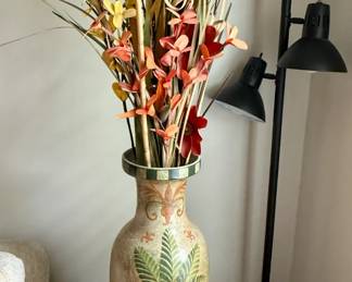 Floral Arrangement in Hand Painted Clay Vase