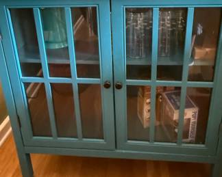 Blue Accent Cabinet with Glass Doors