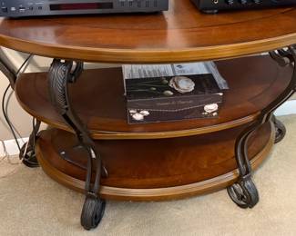 Wood and Metal Half-Moon Table