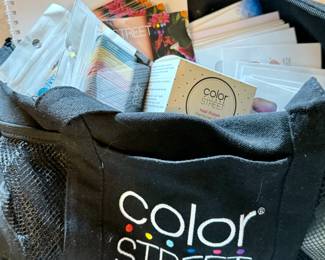 Franchisee tote bag with Color Street nail polish strips, remover, emory boards and literature