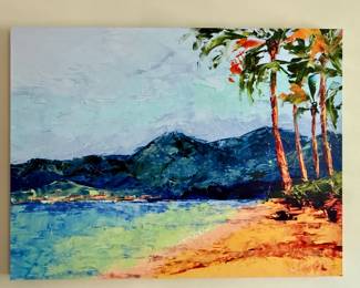 Unframed Seascape Wall Canvas Art - signed