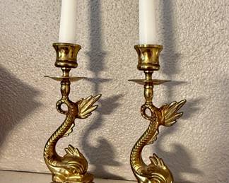 Brass Sea Serpent Candlesticks