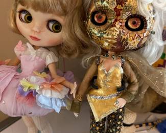 Customized Blythe Dolls - Pink Flower Dress - Astrid with Undead / Zombie aesthetic.