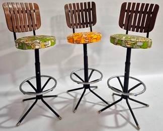 9212 - 3 Vintage Barstools w/ Original Seat Covering 41 x 14 x 22