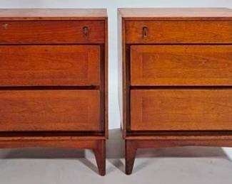 9245 - Pair Mid-Century Walnut 3 Drawer Stands 25 x 22 x 15