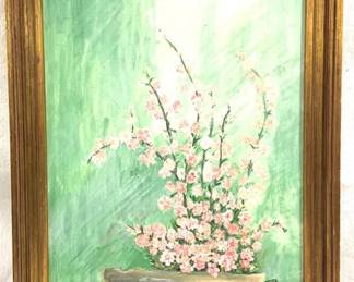 4008 - Signed Painting of Pink Flowers - 20" x 24"