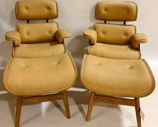 9291 - Contemporary Modern Pair Lounge Chairs & Stools arm chairs 38 x 32 x 24 ottomans 19 x 25 x 22