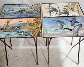 8082 - Vintage Jay MacLeod Duck TV tray set set of 4, vibrant graphics 24 x 23 x 15
