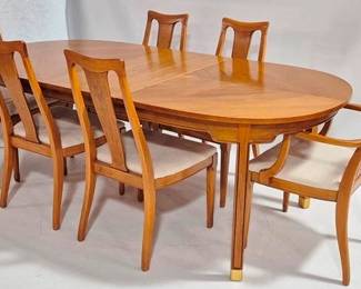 9283 - 7 Piece Mid-Century Dining Table Set table 29.5 x 64 + 18" leaf chairs 37 x 20 x 18