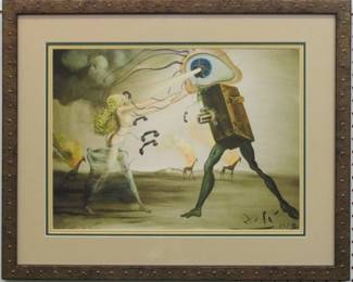 9081 - BURNING GIRAFFES & TELEPHONE POLES GICLEE by Salvador Dali - 27 X 22