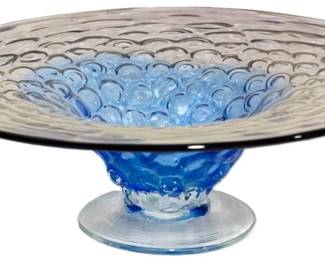 2168 - Hank Adams For Blenko Signed Bowl 5x14" Signed by Richard Blenko Violet & Ice Blue