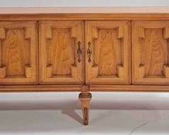 9233 - Mid-Century Walnut Low Credenza, Bombe Side 22 x 61 x 17