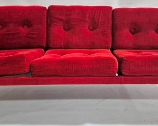 9225 - Fabulous Tubular Chrome Sling Sofa Beautiful red button tuft upholstery Sherwood Corp 29 x 73 x 30
