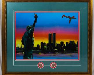 1513x - Peter Max Giclee of Statue of Liberty w/ Coins 23.5x26.5