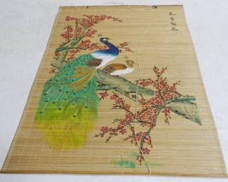 368 - Mid-Century Peacock on Bamboo Screen 72x48