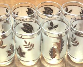 246 - 8 Libbey Silver Tone Leaf Foliage Frosted Glasses 4" Tall