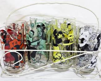 2065 - Vintage Asian Glasses w/ Holder 8.5x12x6