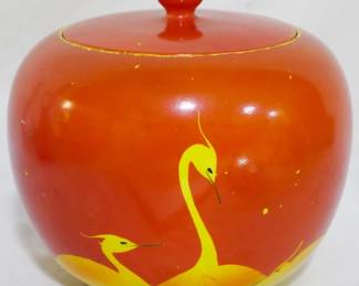 1686 - Vibrantly Painted Lidded Jar 6x6"