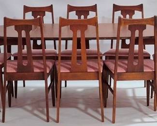 9272 - Bassett 9 pc Mid-Century Dining Table Set table w/ 3 leaves 29.5 x 42 x 78 chairs 36 x 22 x 18