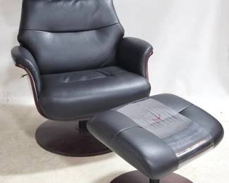 6030 - Black Leather Stressless Chair w/ ottoman Swivels & reclines, contemporary 43 x 31 x 24 - chair 17 x 20 x 17 - ottoman
