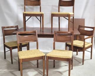 6021 - Super Merton Gershun American of Martinsville Set Inlaid Design Dining Set w/ 6 Chairs & 3 leaves Table w/ leaves - 29.5 x 40 x 181 Table w/out leaves - 29.5 x 40 x 61 Chairs - 33 x 19 x 18